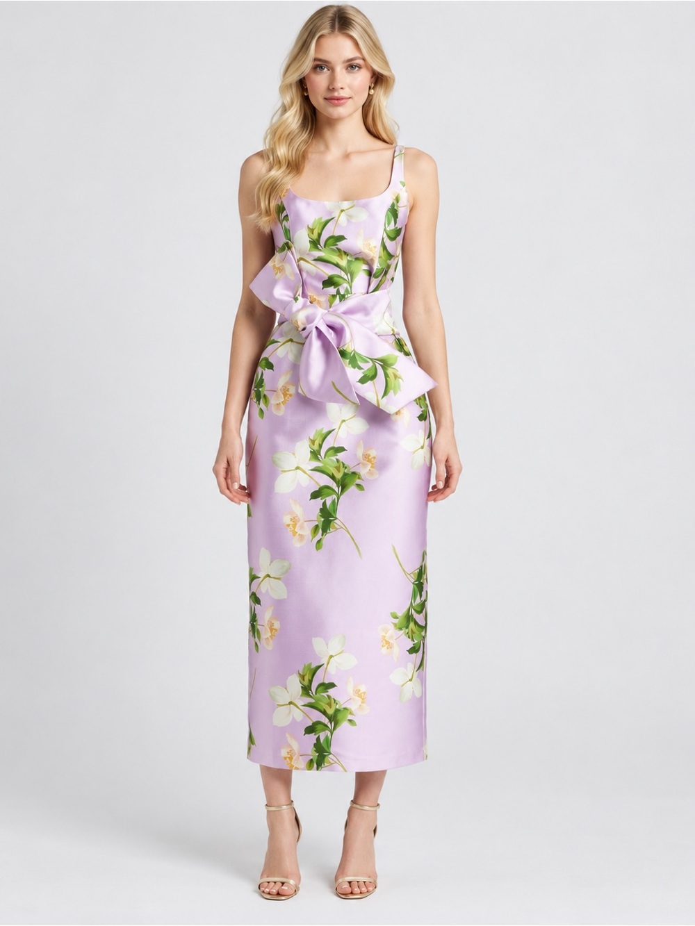 Julia Jordan Floral Print Sleeveless Satin Midi Dress Size 2 6062